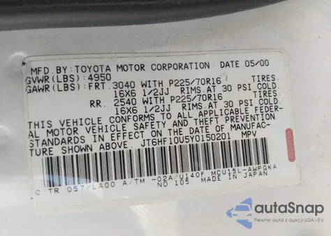 2000 Lexus Rx 300 z USA, uszkodzony, nr VIN JT6HF10U5Y0150201